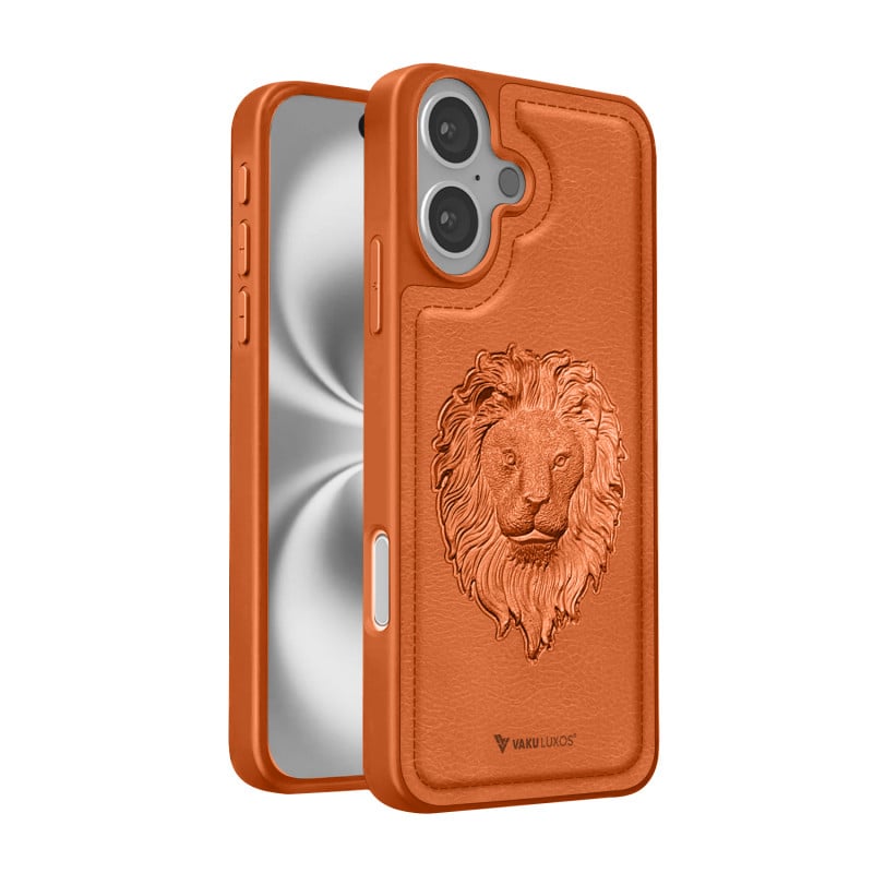 Vaku ® Apple iPhone 16 Plus Lion Embossed Luxury Designer Leather Protective Back Cover