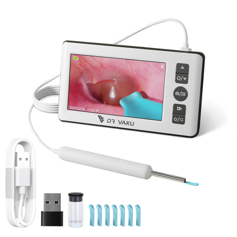 DR VAKU ® ENTSIGHT Plus Digital Otoscope Smart Ear Cleaner Inspection Kit with Wired Display Screen HD Camera 6 LED Lights for Nose, Throat, Dental, Skin Video Recording Monitor + 9 Silicone Tips Free