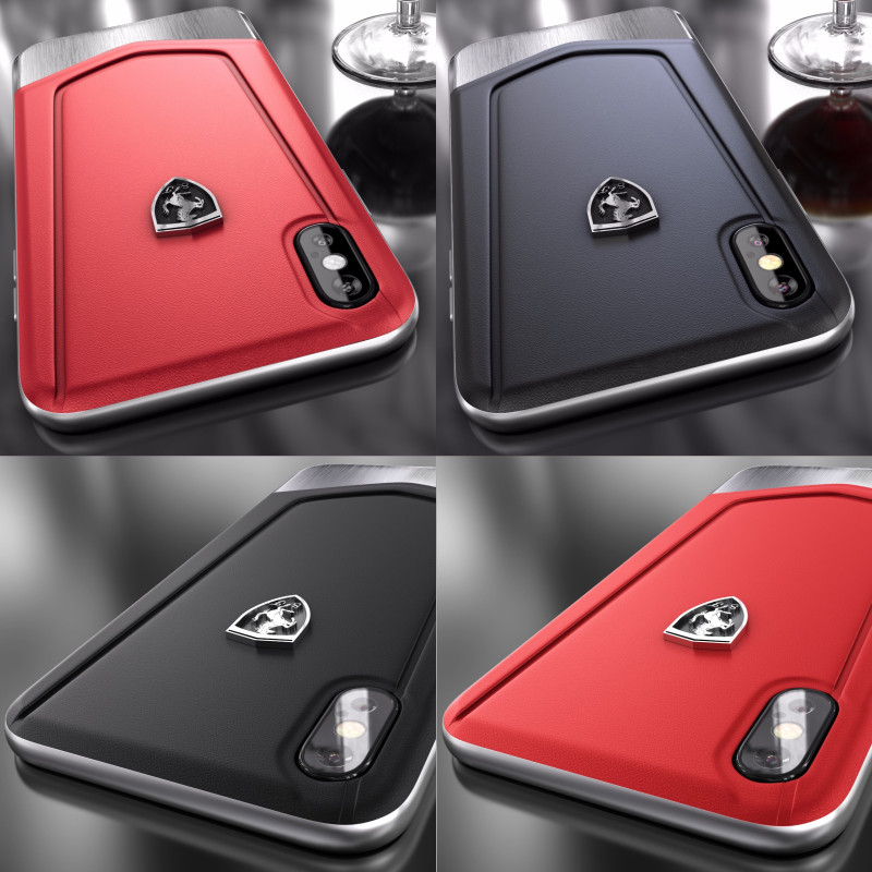 Ferrari ® Apple iPhone X Moranello Series Luxurious Leather + Metal Case Limited Edition Back Cover