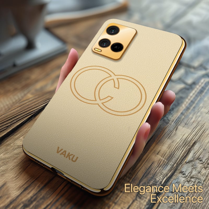 Vaku ® Vivo Y21G Skylar Leather Pattern Gold Electroplated Soft TPU Back Cover