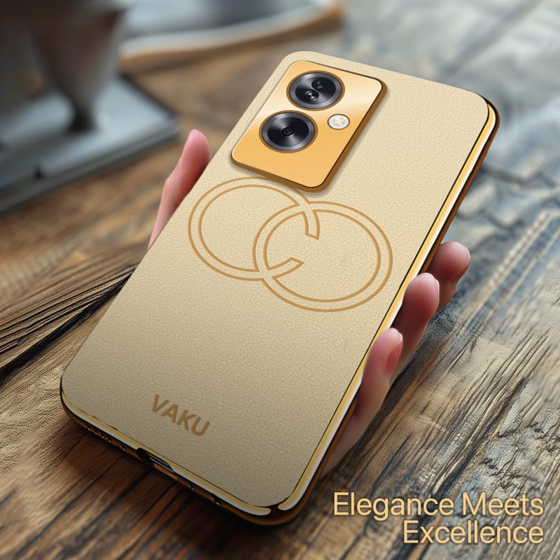 Vaku ® Oppo A79 5G Skylar Leather Pattern Gold Electroplated Soft TPU Back Cover