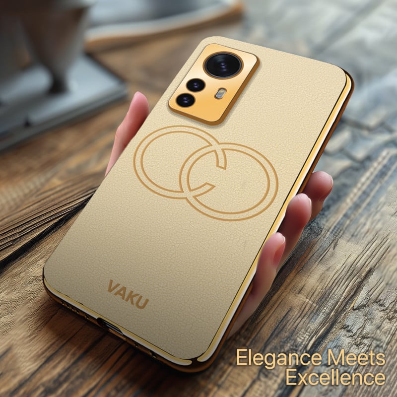 Vaku ® Xiaomi 12 Pro 5G Skylar Leather Pattern Gold Electroplated Soft TPU Back Cover