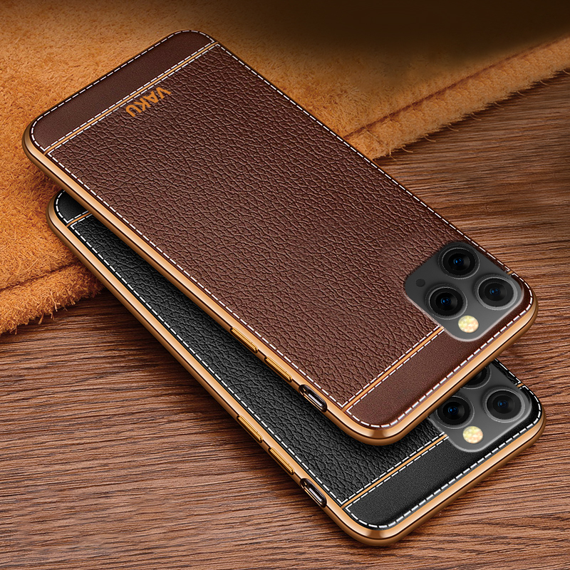 Vaku ® For Apple iPhone 11 Pro Leather Stitched Gold Electroplated Soft TPU Back Cover
