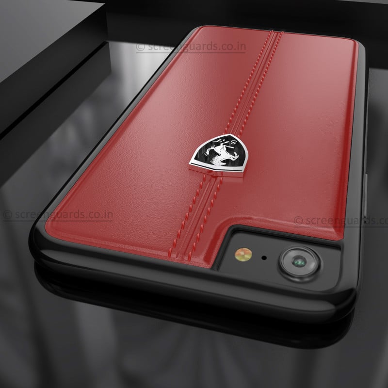 Ferrari ® Apple iPhone 8 Vertical Contrasted Stripe - Material Heritage leather Hard Case back cover