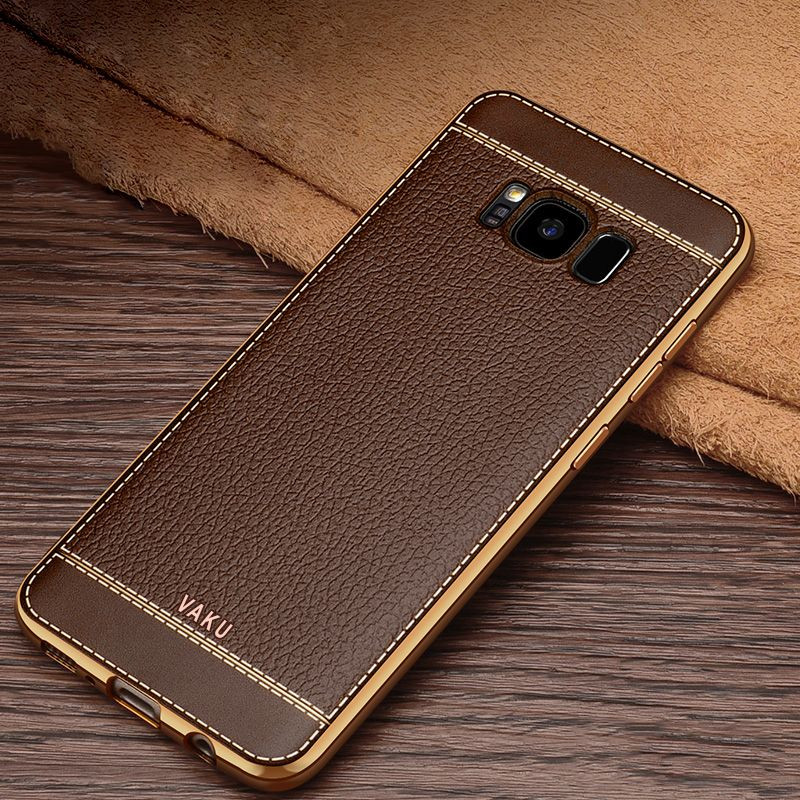 Vaku ® Samsung Galaxy S8 Plus Leather Stitched Gold Electroplated Soft TPU Back Cover
