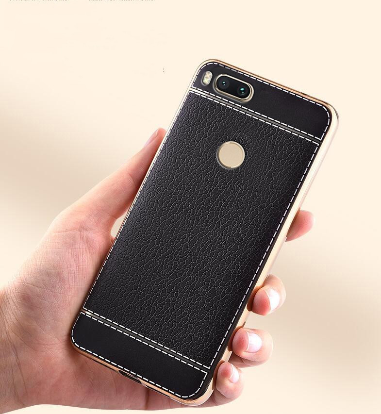 Vaku ® Xiaomi Mi A1 Leather Stitched Gold Electroplated Soft TPU Back