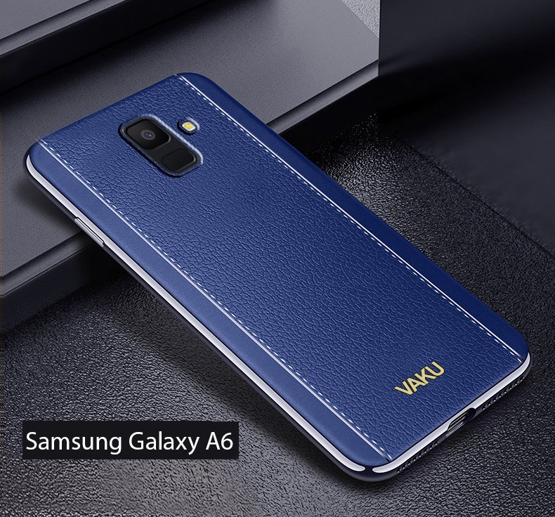 Vaku ® Samsung Galaxy A6 Vertical Leather Stitched Gold - Main Image