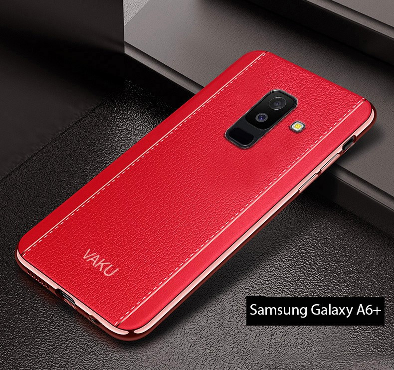 Vaku ® Samsung Galaxy A6 Plus Vertical Leather Stitched Gold