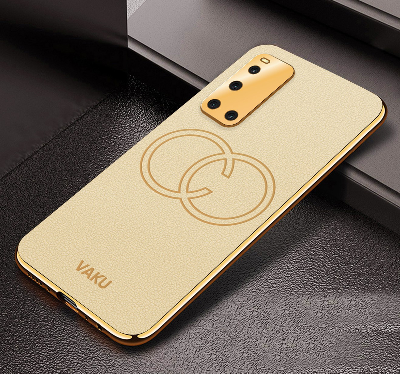 Vaku ® Vivo V19 Skylar Leather Pattern Gold Electroplated Soft TPU