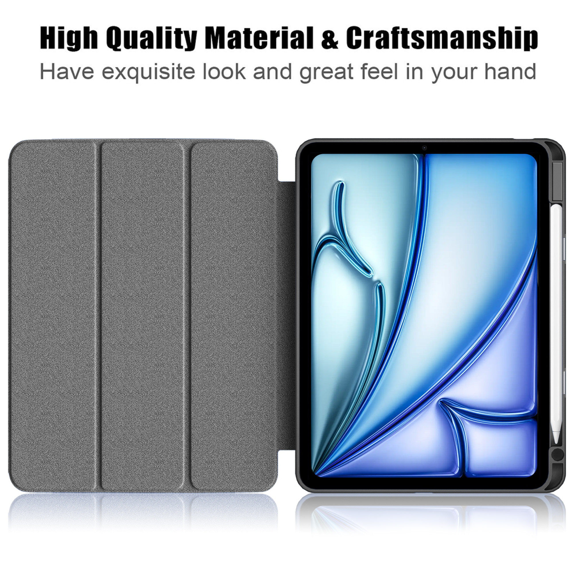 Vaku ® OPTINEX Apple iPad Air 13 inch (M2) Back Flip Stand Cover 360 Degree  with Pencil Holder Transparent Back Powerful Magnetic Attachment Slim