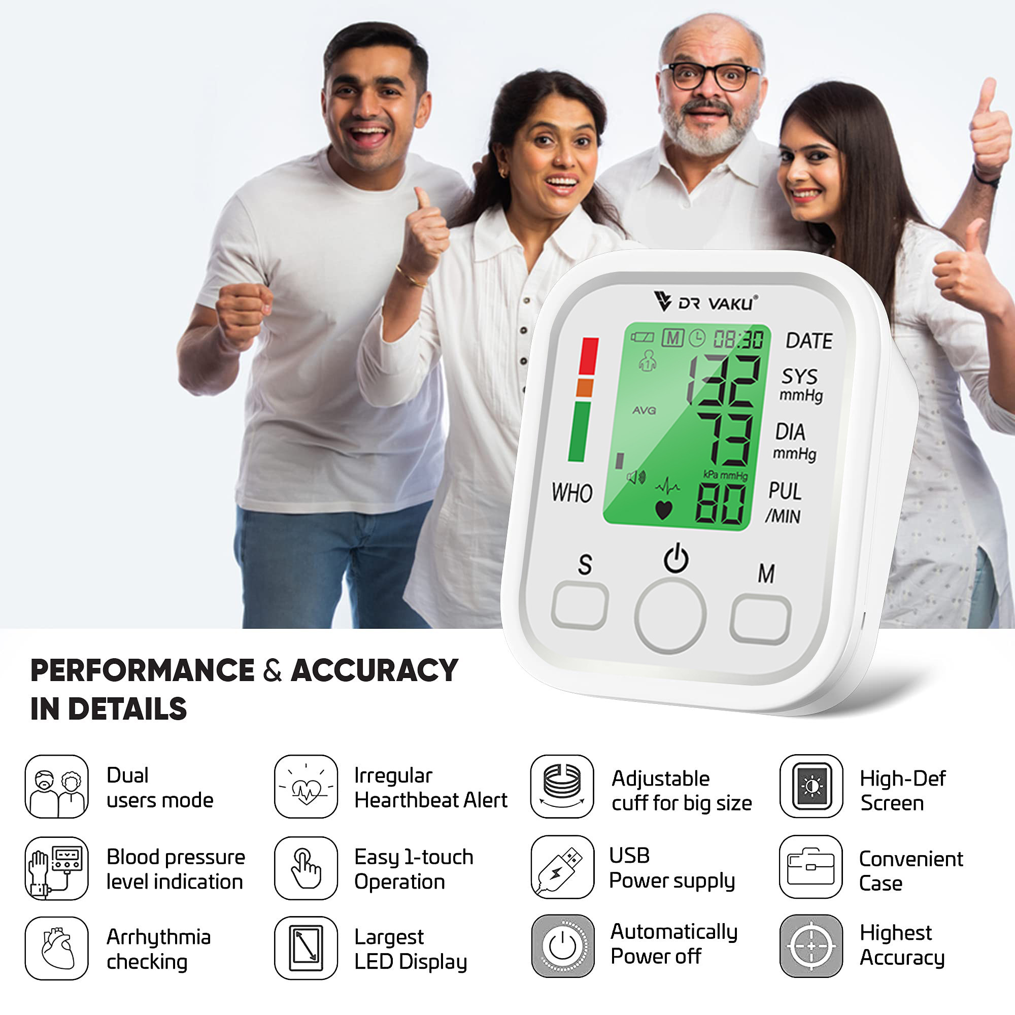 DR VAKU® Blood Pressure Monitor FDA Approved Automatic Upper Arm BP ...