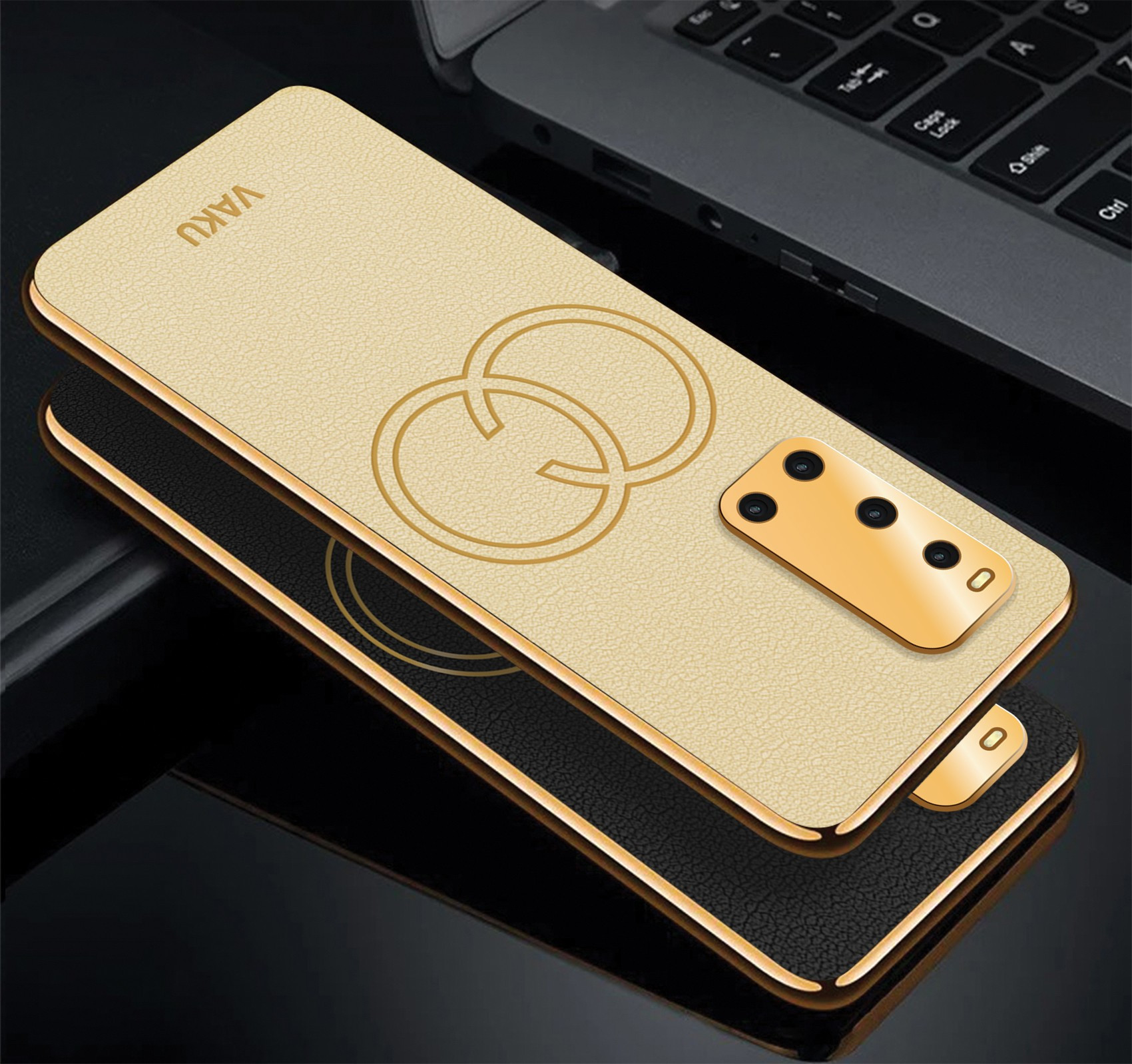 Vaku ® Vivo V19 Skylar Leather Pattern Gold Electroplated Soft TPU