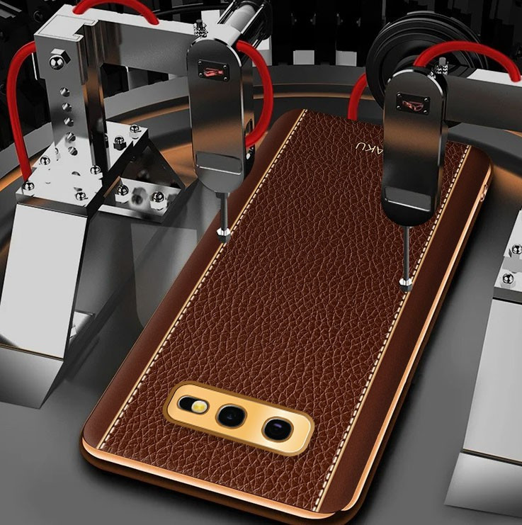 Vaku ® Samsung Galaxy S10e Luxemberg Leather Stitched Gold