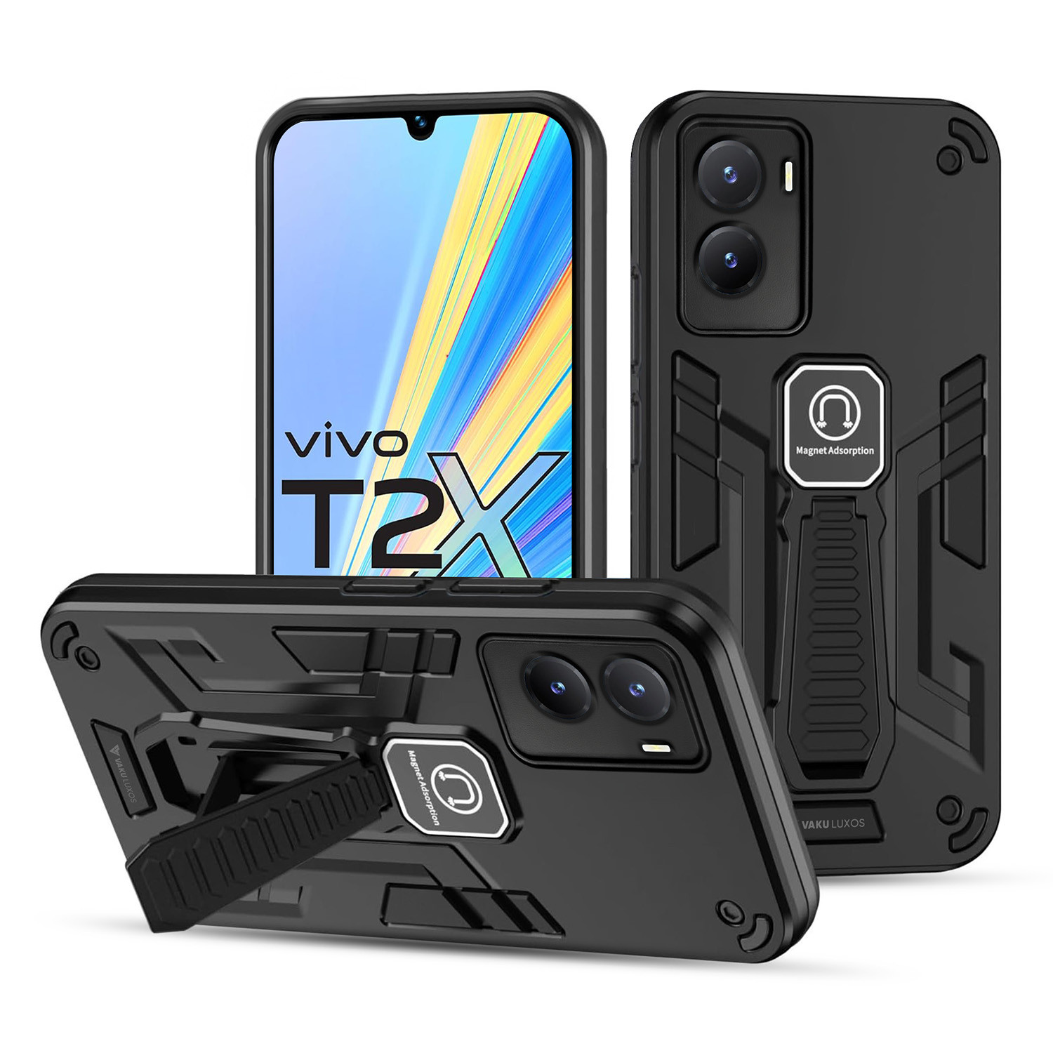 Vaku ® Vivo T2x 5G Valor Military Grade Armor Case with Built-in