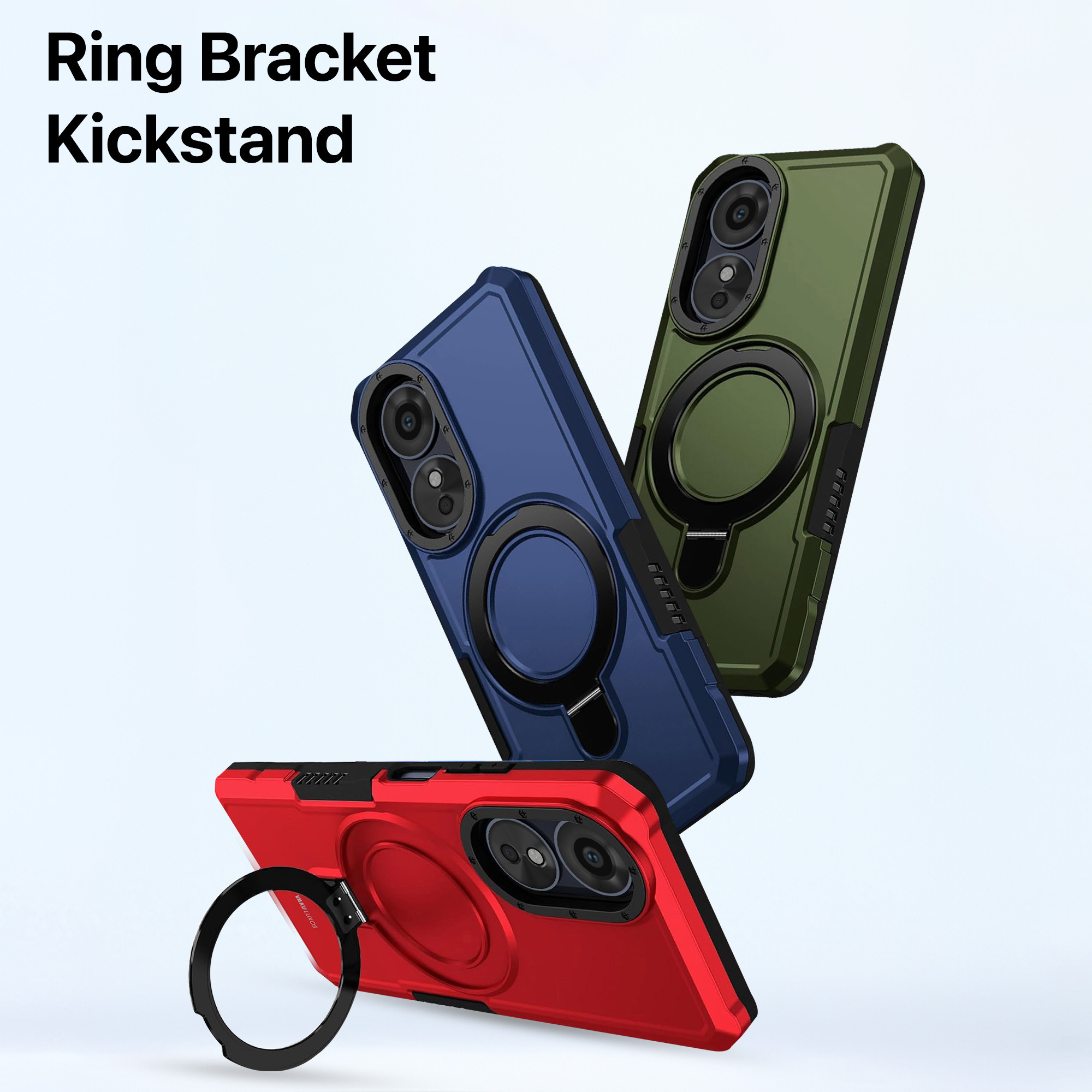 Pixfab Cover Per OPPO A17 Con Anello E Vetro Temperato: Protezione Antiurto E Resistente, Morbida Al Tatto E Pratica (Nero, Blu, Rosso, Rosa Oro)