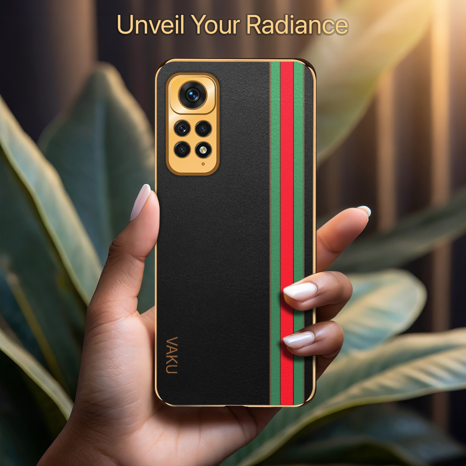 Vaku ® Xiaomi Redmi Note 11s Felix Line Leather Stitched Gold