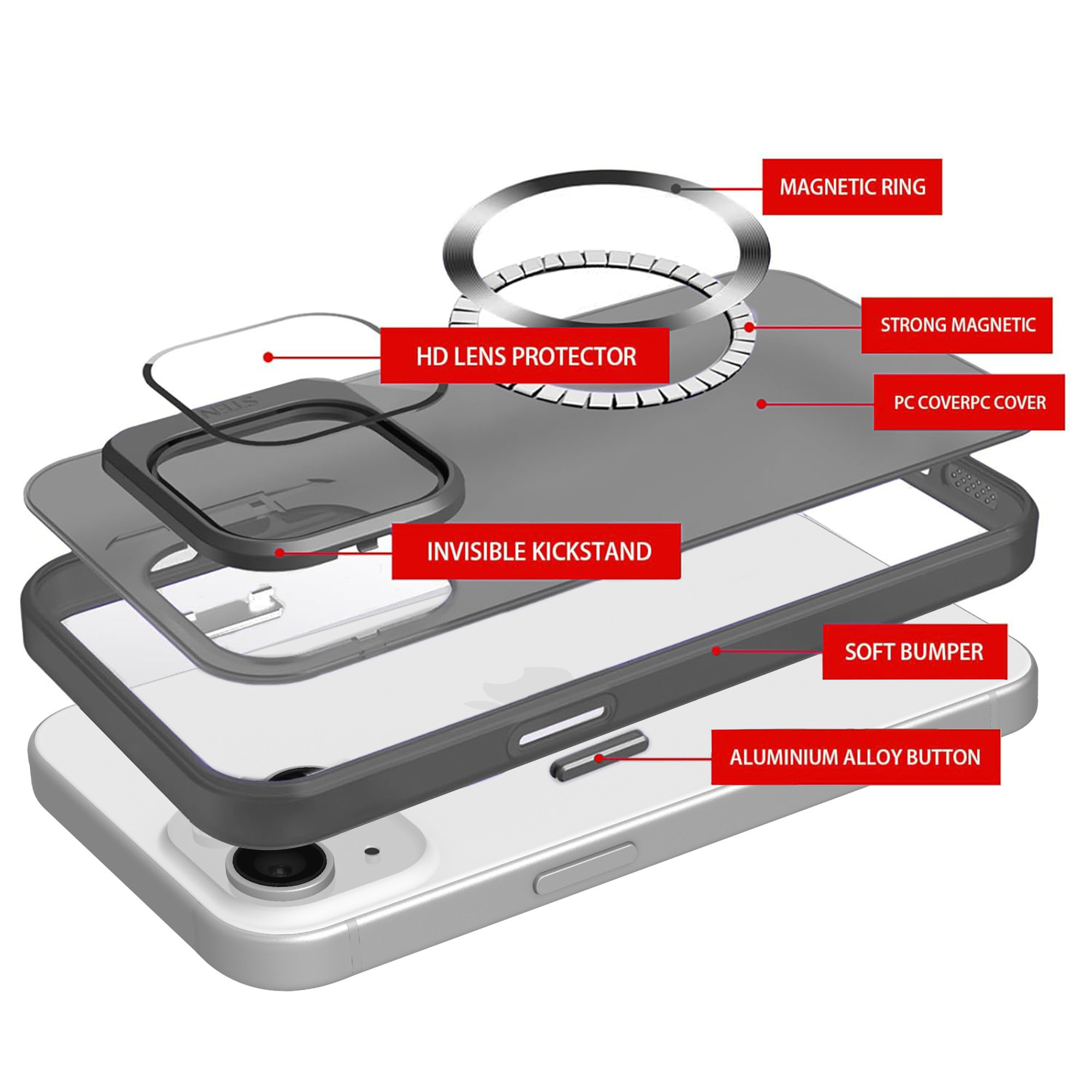 Vaku ® Apple iPhone 14 Rime Frosted Magnetic Magpro Translucent