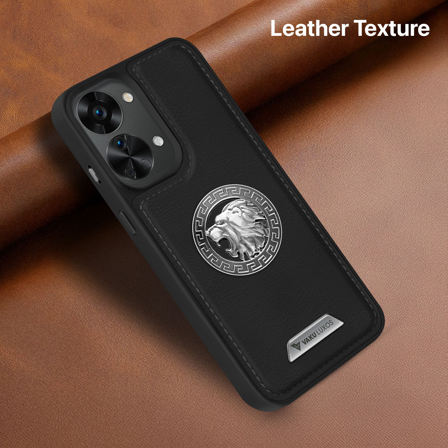 Vaku ® Oneplus Nord 2T Regal Shield Metal Lion Engraved Leather