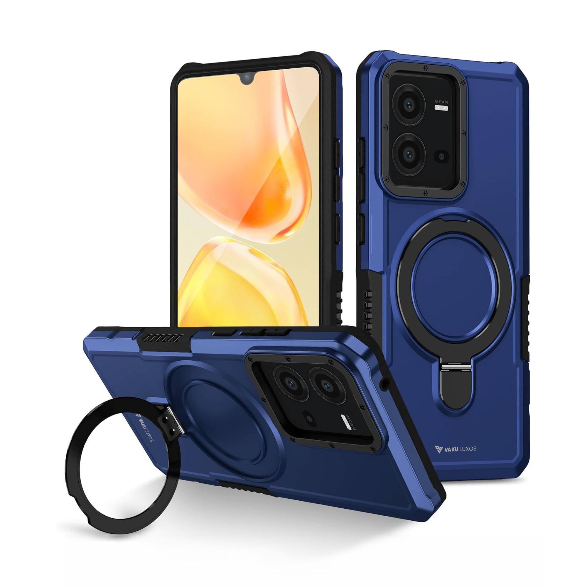 SATURCASE Custodia Vivo V25 / V25E / X80 Lite – Protettiva 2 In 1 Con Anello E Supporto Magnetico (Blu Navy) - 2