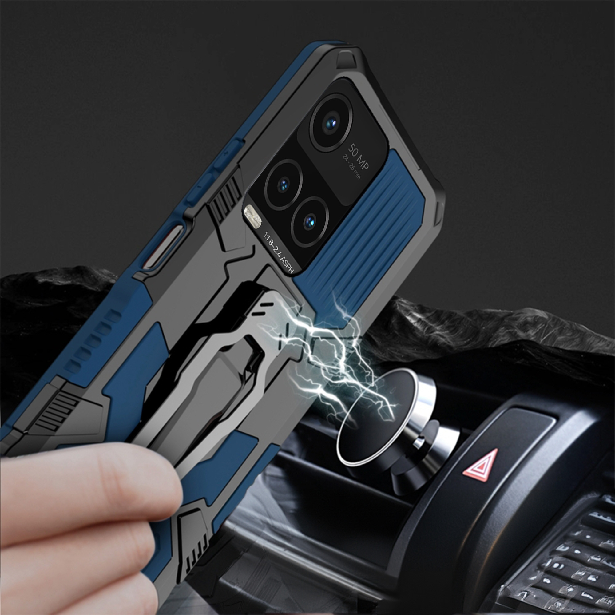 Vaku ® Vivo Y21 Vanguard Military Grade Armor Case with Metal Belt Clip  Kickstand Back Cover