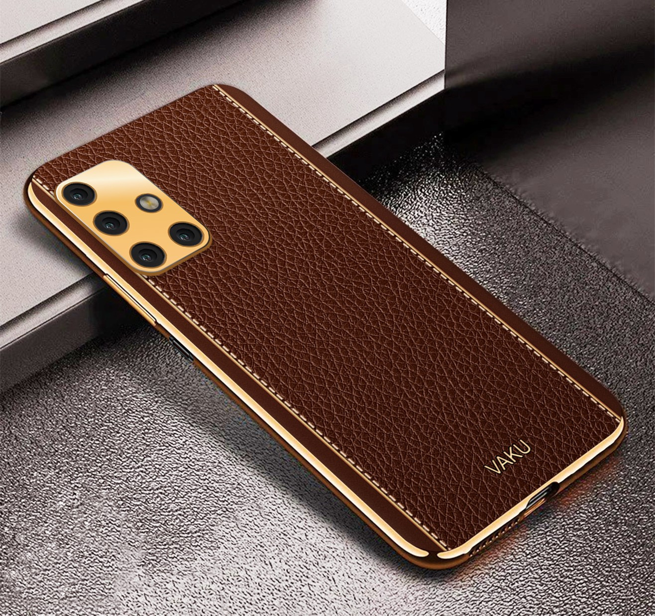 Vaku ® Samsung Galaxy M51 Luxemberg Series Leather Stitched Gold 