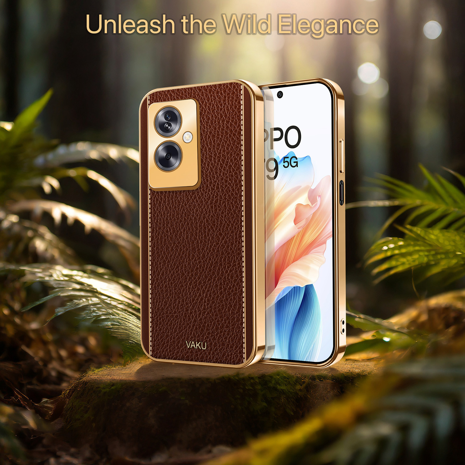 Vaku ® Oppo A79 5G Luxemberg Leather Pattern Gold Electroplated