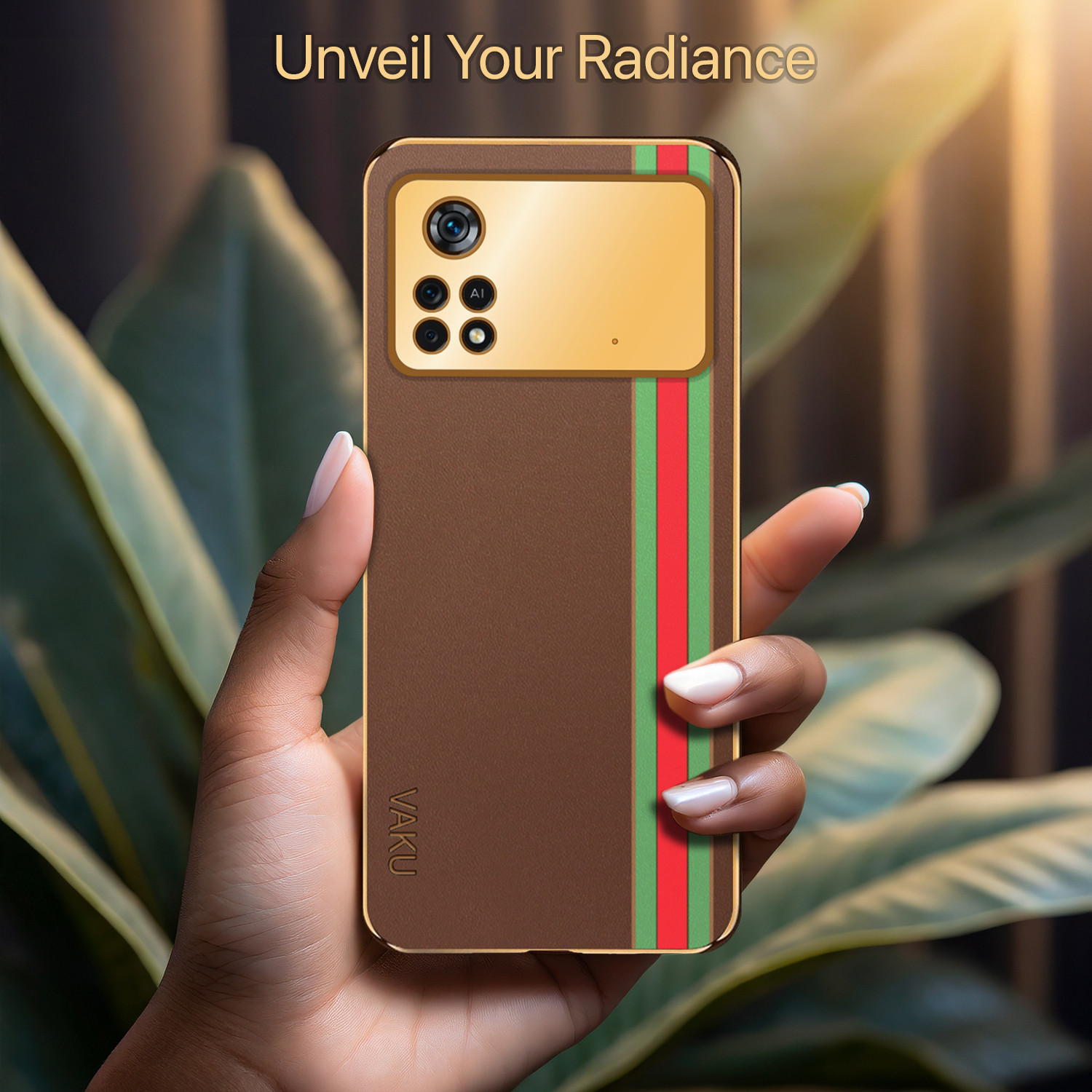 WOBURN Cover Per Xiaomi Poco M4 Pro 5G, Custodia In Silicone TPU Morbido Con Bordo Placcato Oro E Anello Girevole, Verde Chiaro, Antiurto E Sottile - 4