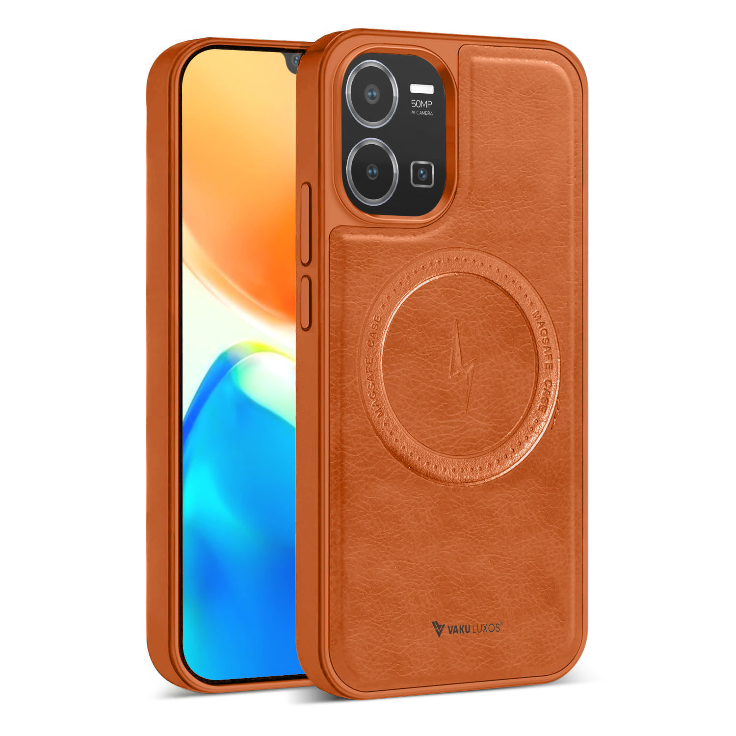 Vaku ® Vivo Y35 Maxtron Leather Stitched Magnetic Magsafe Non-Slip