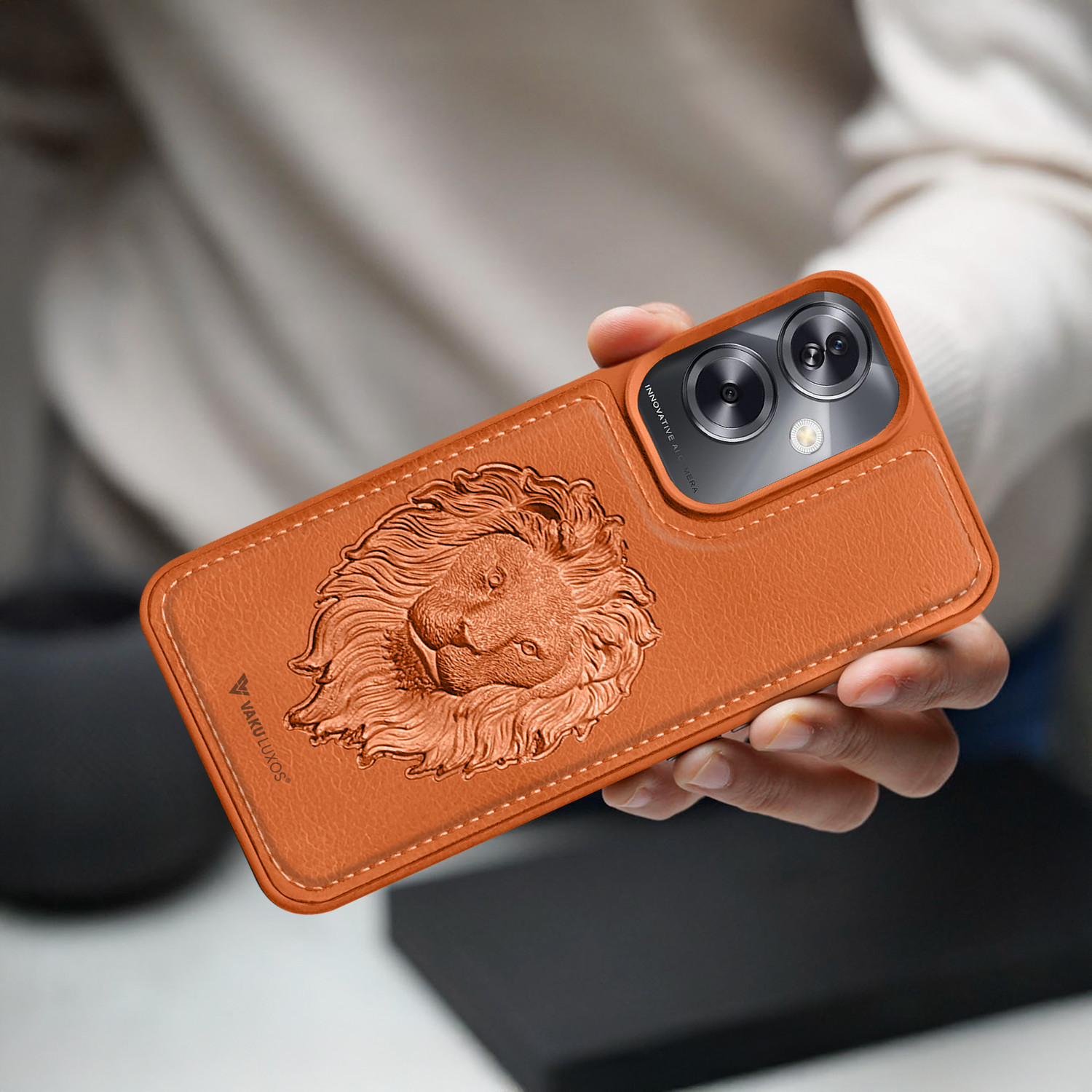 Vaku ® Oppo A79 5G Lion Embossed Luxury Designer Leather