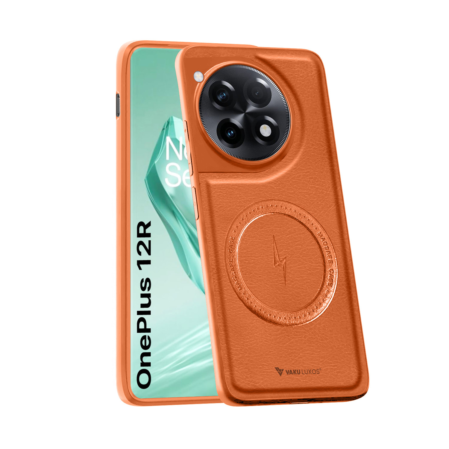 Vaku ® OnePlus 12R Maxtron Leather Stitched Magnetic Magsafe Non-Slip Grip  Shockproof Back Cover