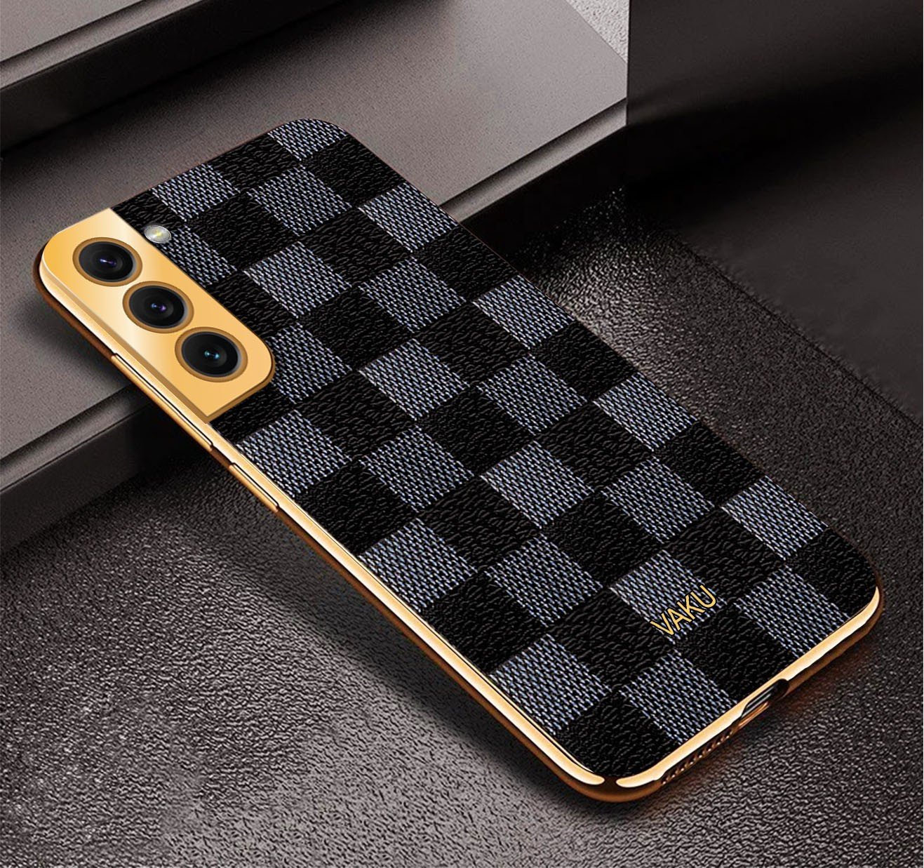Vaku ® Samsung Galaxy S21 Cheron Series Leather Stitched Gold