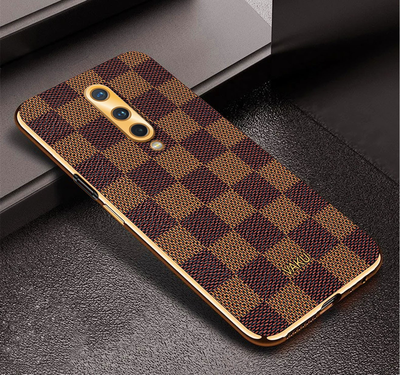 Vaku ® OnePlus Cheron Series Leather Stitched Gold Electroplated