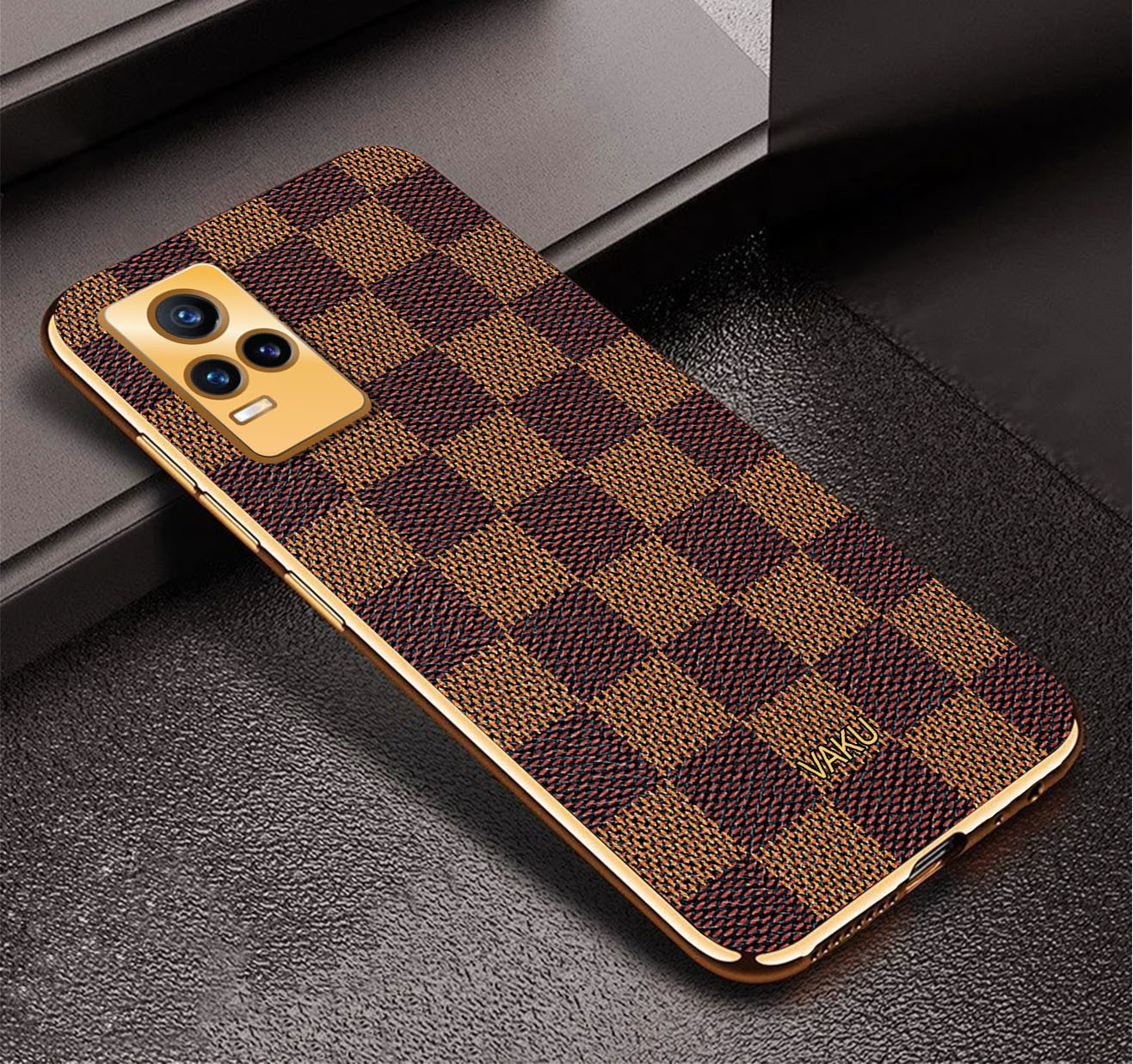 Vaku ® Vivo Y73 Cheron Series Leather Stitched Gold Electroplated Soft TPU  Back Cover