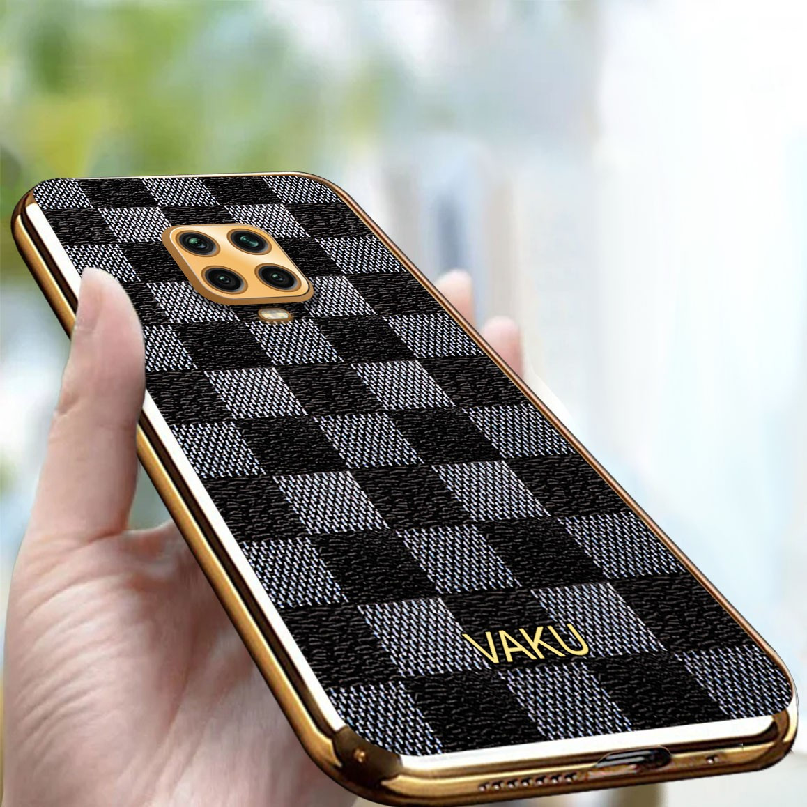 Vaku ® Xiaomi Redmi Note Pro Max Cheron Series Leather Stitched Gold  Electroplated Soft TPU Back Cover