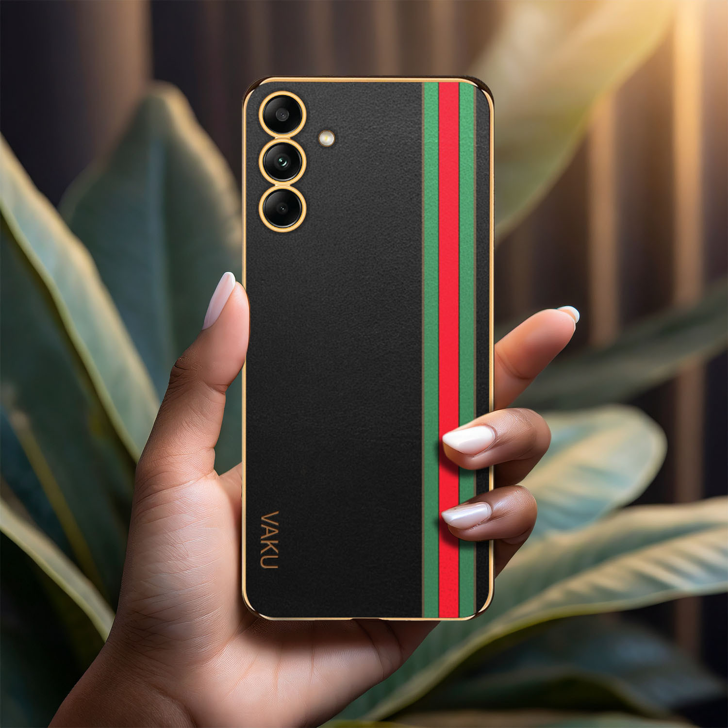 Vaku ® Samsung Galaxy A34 Felix Line Leather Stitched Gold Electroplated  Soft TPU Back Cover Case