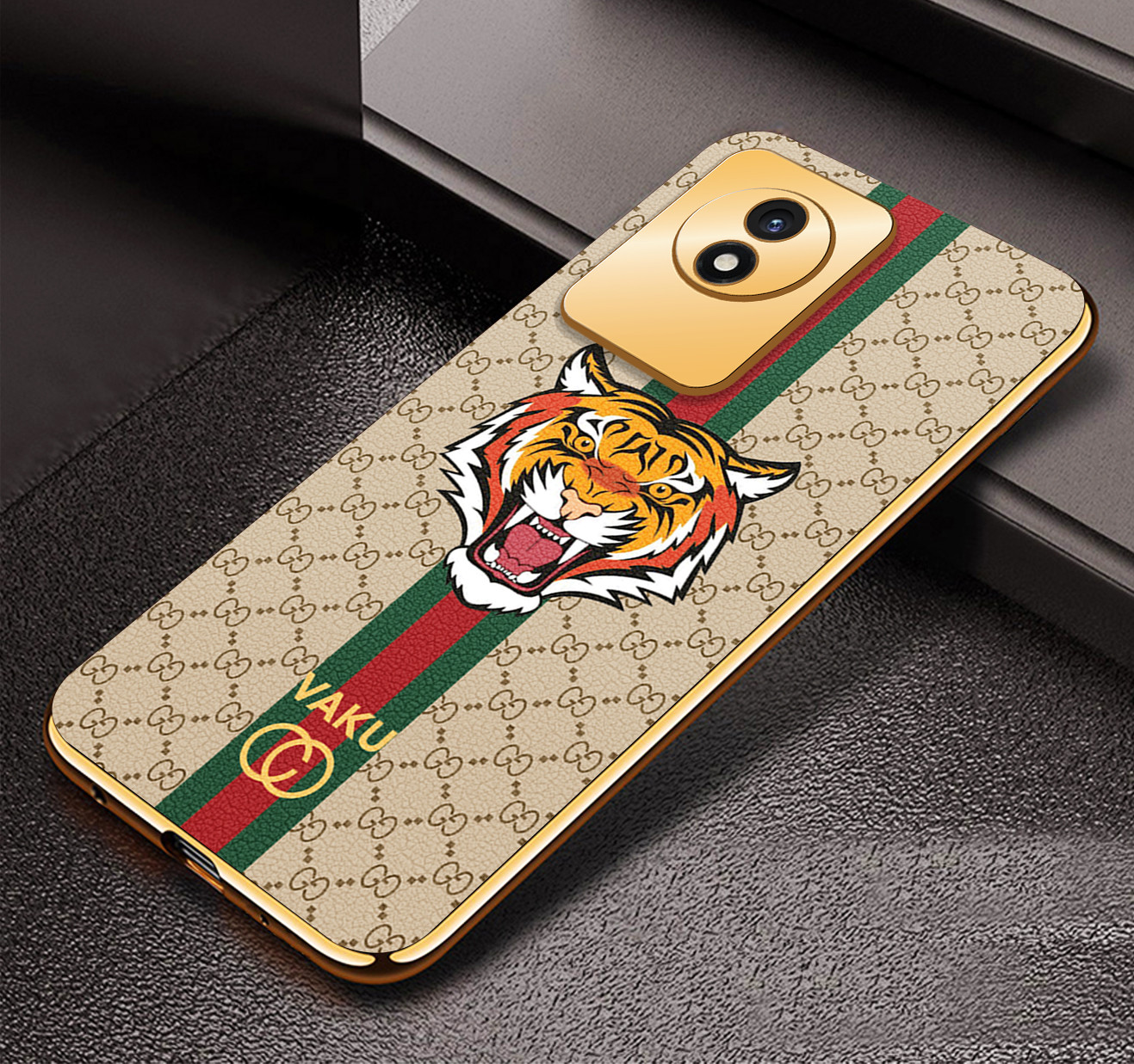 Vaku ® Vivo Y02 Lynx Leather Pattern Gold Electroplated Soft TPU Back Cover  Case