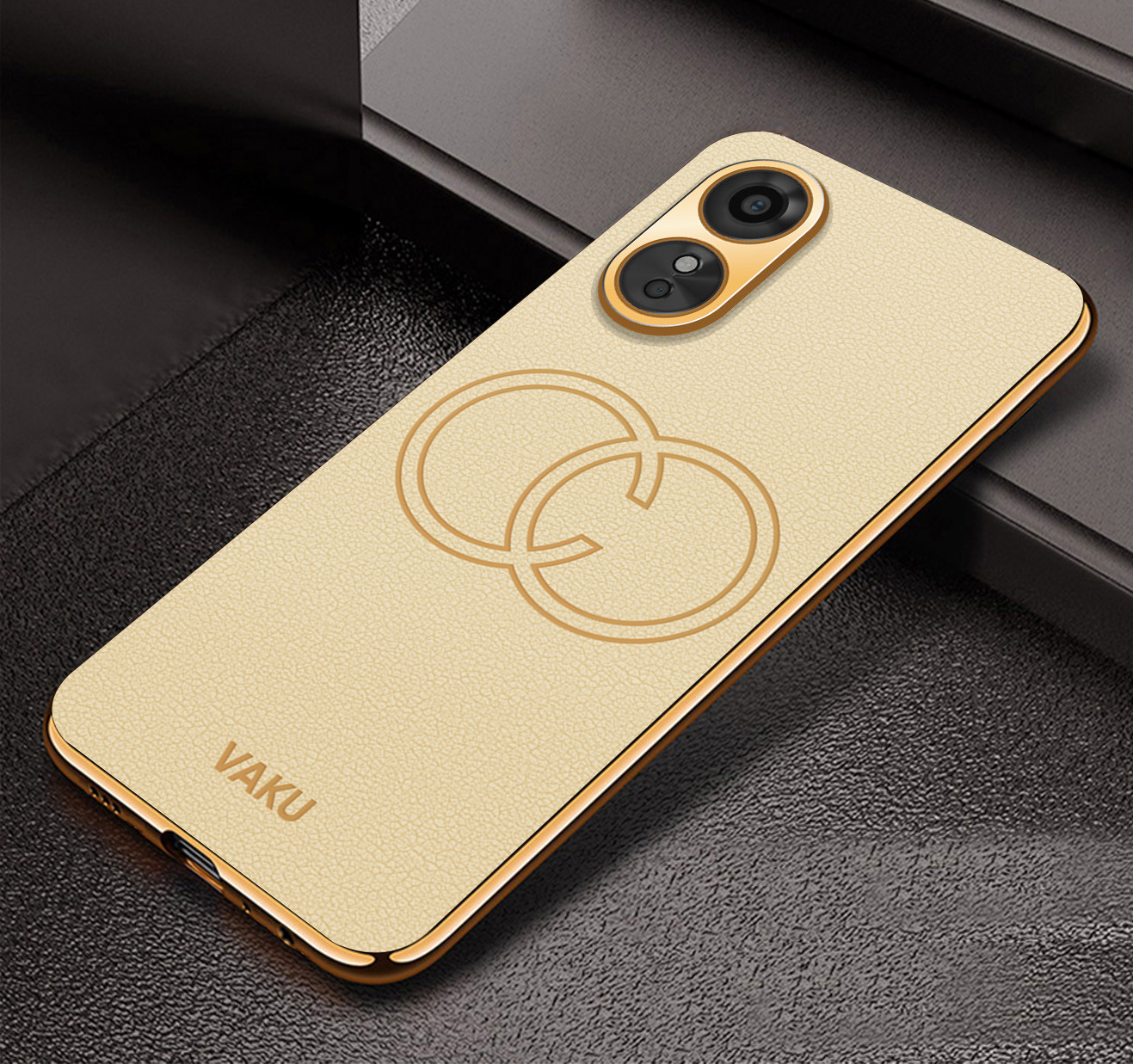 Vaku ® Oppo A17 Skylar Leather Pattern Gold Electroplated Soft TPU