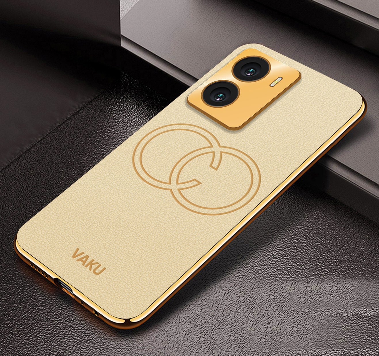Vaku ® Vivo T2x 5G Skylar Leather Pattern Gold Electroplated Soft
