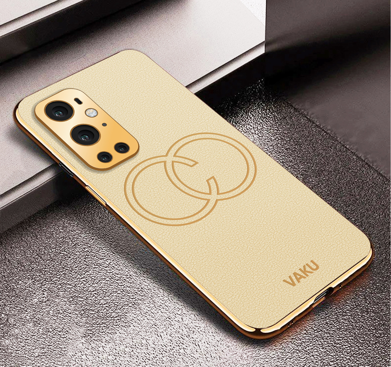 Vaku ® OnePlus Pro Skylar Series Leather Stitched Gold