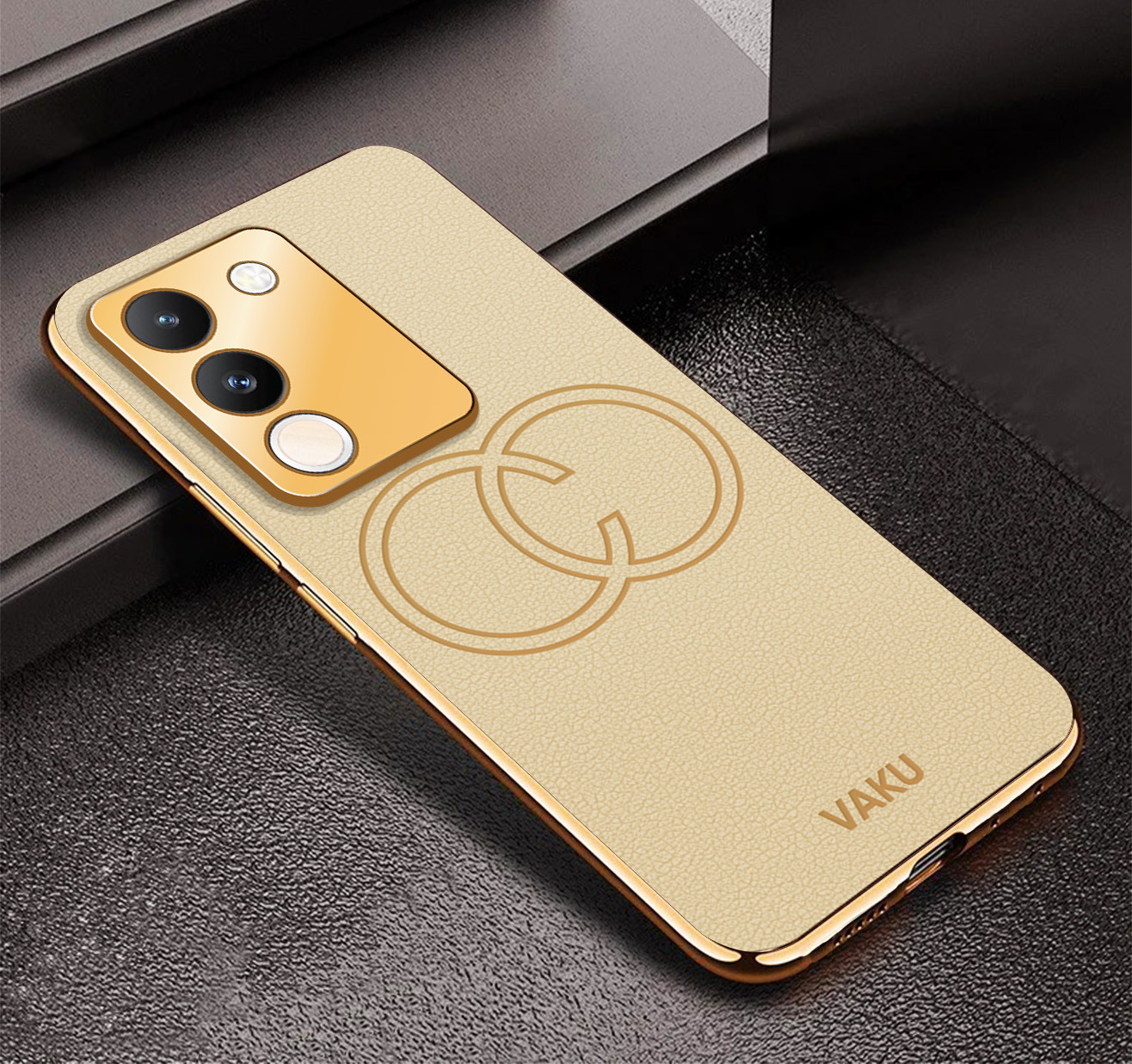 Vaku ® Vivo Y200 5G Skylar Leather Pattern Gold Electroplated Soft
