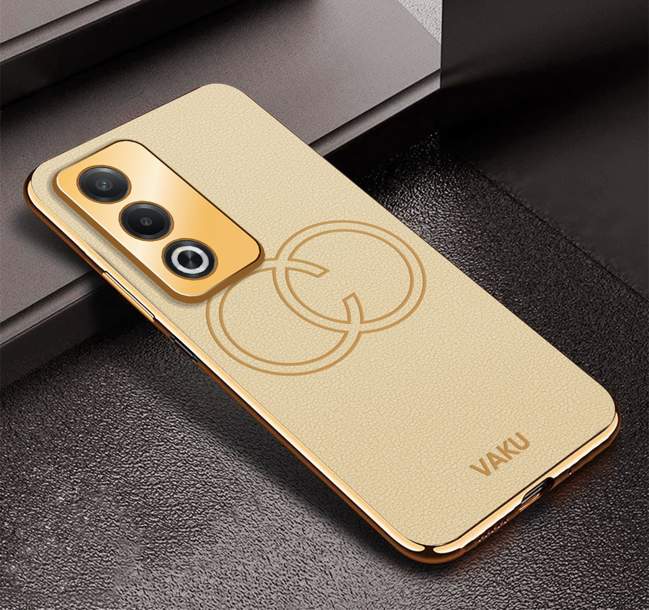 Vaku ® Oppo A3 Pro 5G Skylar Leather Pattern Gold Electroplated Soft TPU  Back Cover - Main Image