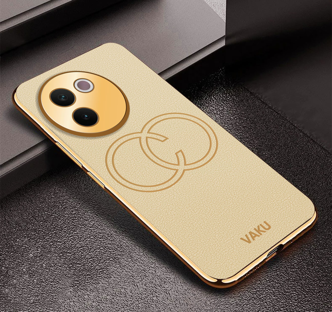 Vaku ® Vivo V30e 5G Skylar Leather Pattern Gold Electroplated Soft TPU Back  Cover