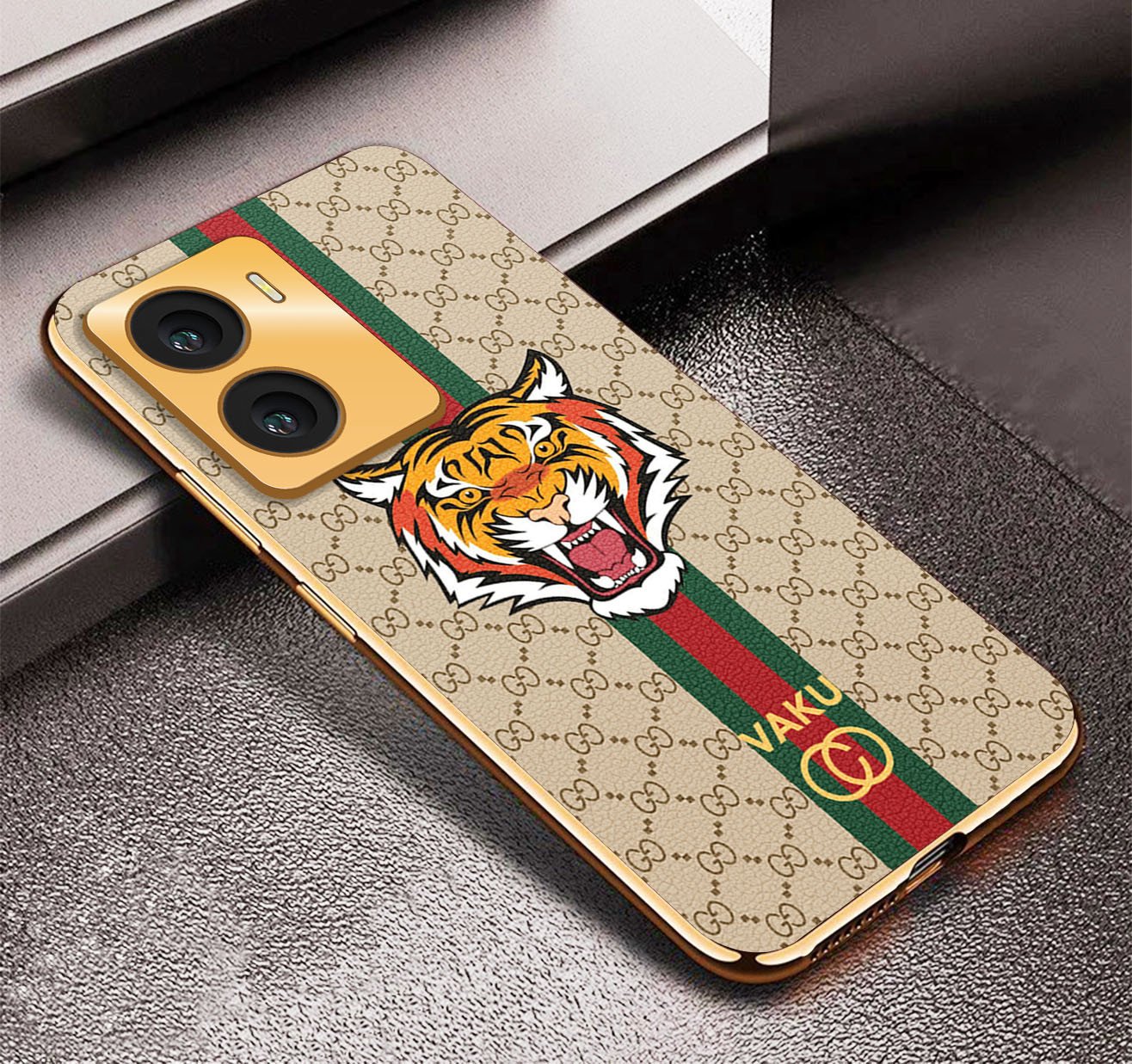 Vaku ® Vivo Y56 Lynx Designer Leather Pattern Gold Electroplated