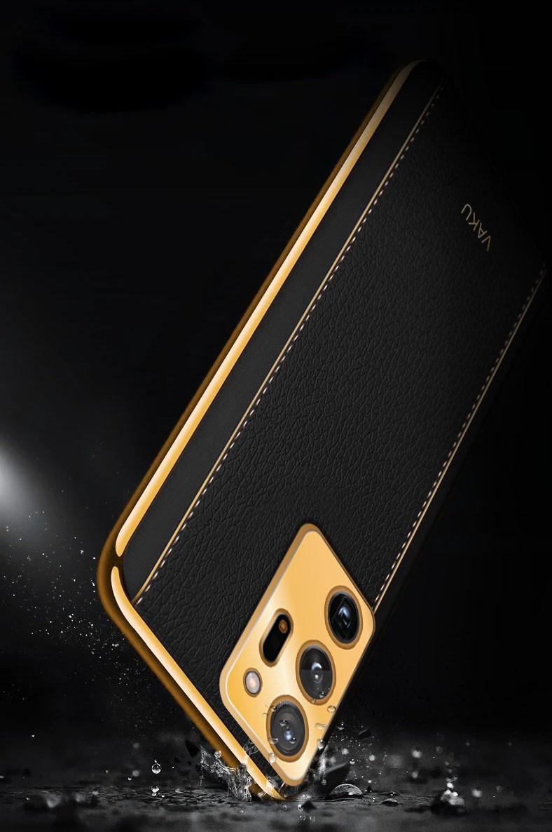 Vaku ® Samsung Galaxy Note 20 Ultra Cheron Series Leather Stitched Gold  Electroplated Soft TPU Back Cover - Galaxy Note 20 Ultra - Samsung - Mobile  / Tablet - Screen Guards India
