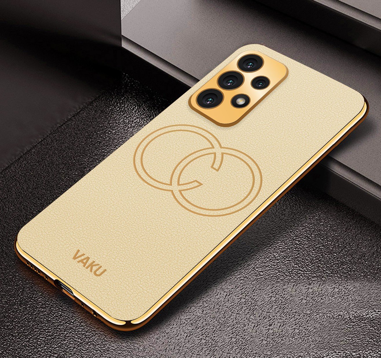 Vaku ® Samsung Galaxy A73 5G Skylar Leather Pattern Gold Electroplated