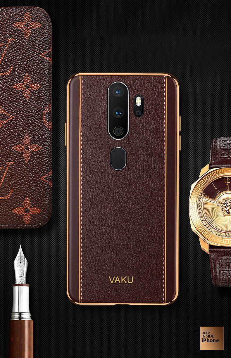 Vaku Â® Oppo A9 2020 Vertical Leather Stitched Gold