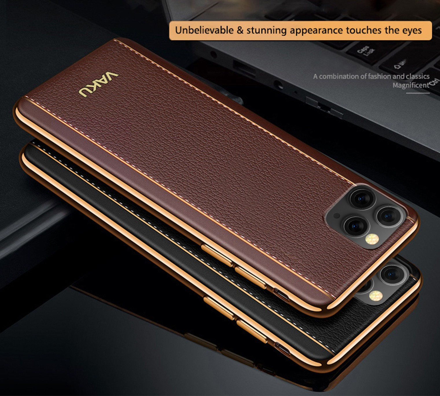 Vaku For Apple Iphone 11 Pro Max Vertical Leather Stitched Gold Electroplated Soft Tpu Back Cover Iphone 11 Pro Max Apple Mobile Tablet Screen Guards India