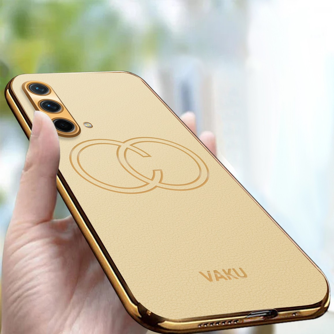 Vaku ® Oneplus Nord Cheron Series Leather Stitched Gold Electroplated –