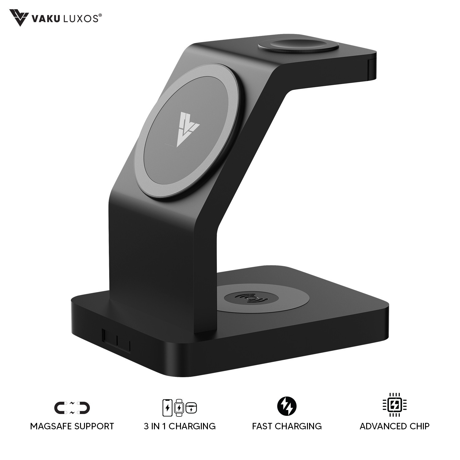 VAKU ® 3IN1 23W Magnetic Wireless Mag-Safe Charger Dock Station  Compatible  with iPhone 15 Pro Max /15 Plus / 15 Pro /15 / Airpods, Apple Watch Series  4/3/2/1 - Vaku - Brand - Screen Guards India