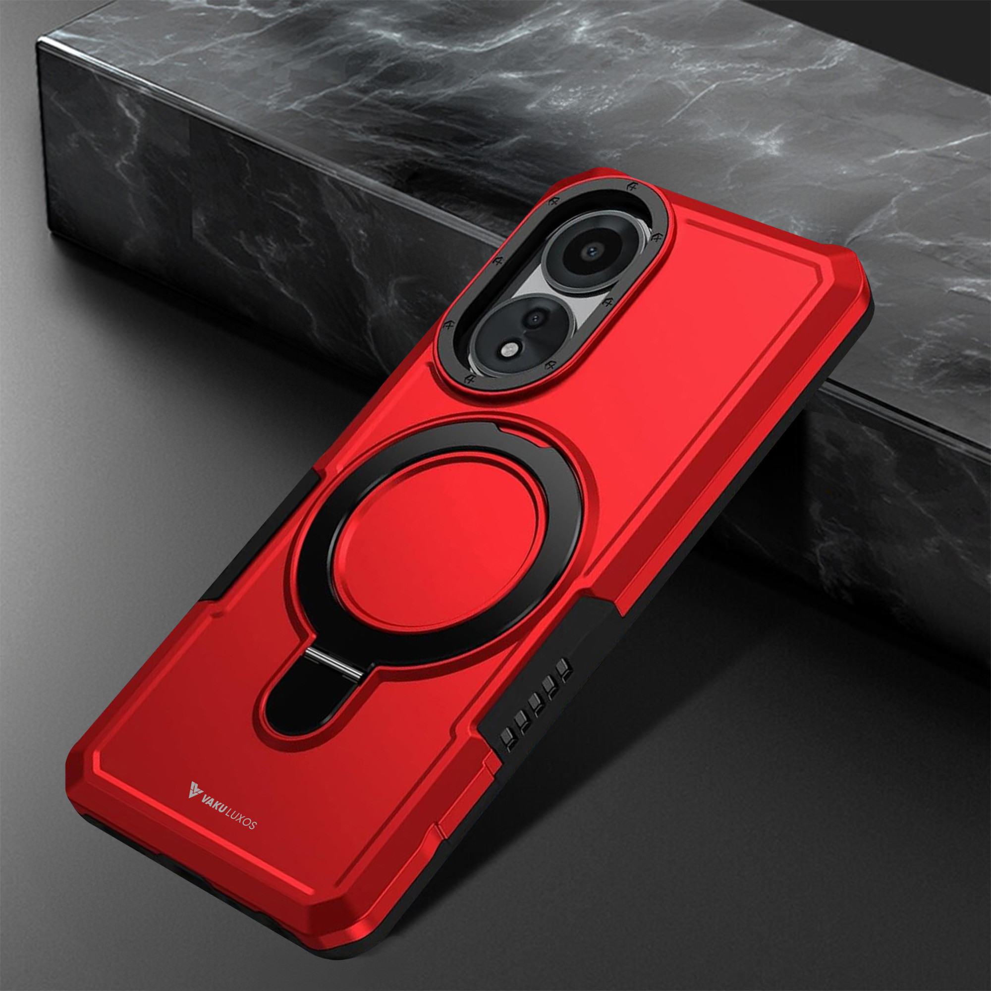Custodia Per OPPO A38 4G Con Anello Magnetico E Cover Scorrevole Per Fotocamera – Antiurto In Silicone Rosso